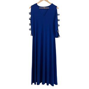 MSK Women's Maxi Dress Blue Size Medium Rhinestones 3/4 Sleeves - Missing Belt